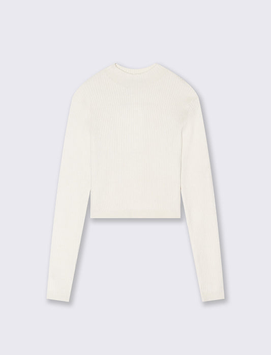 PULLOVER CROP A COSTE - Avorio