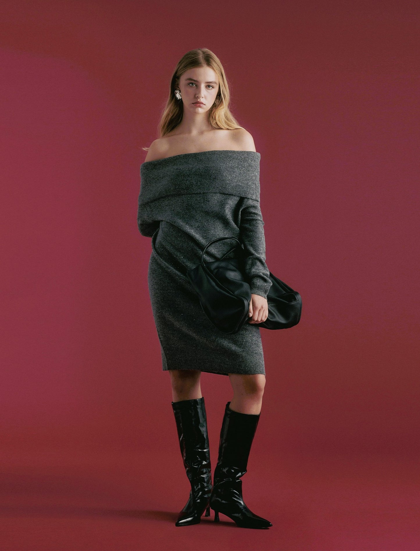 VESTITO OFF SHOULDER - Grigio mel.