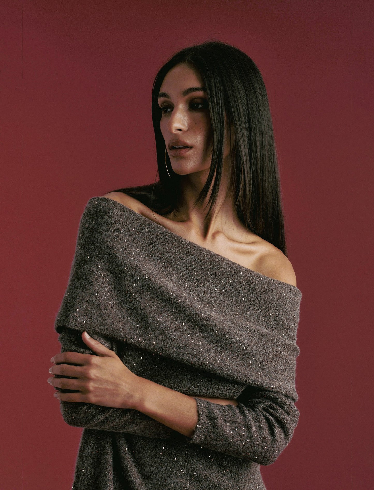 VESTITO OFF SHOULDER - Grigio tortora