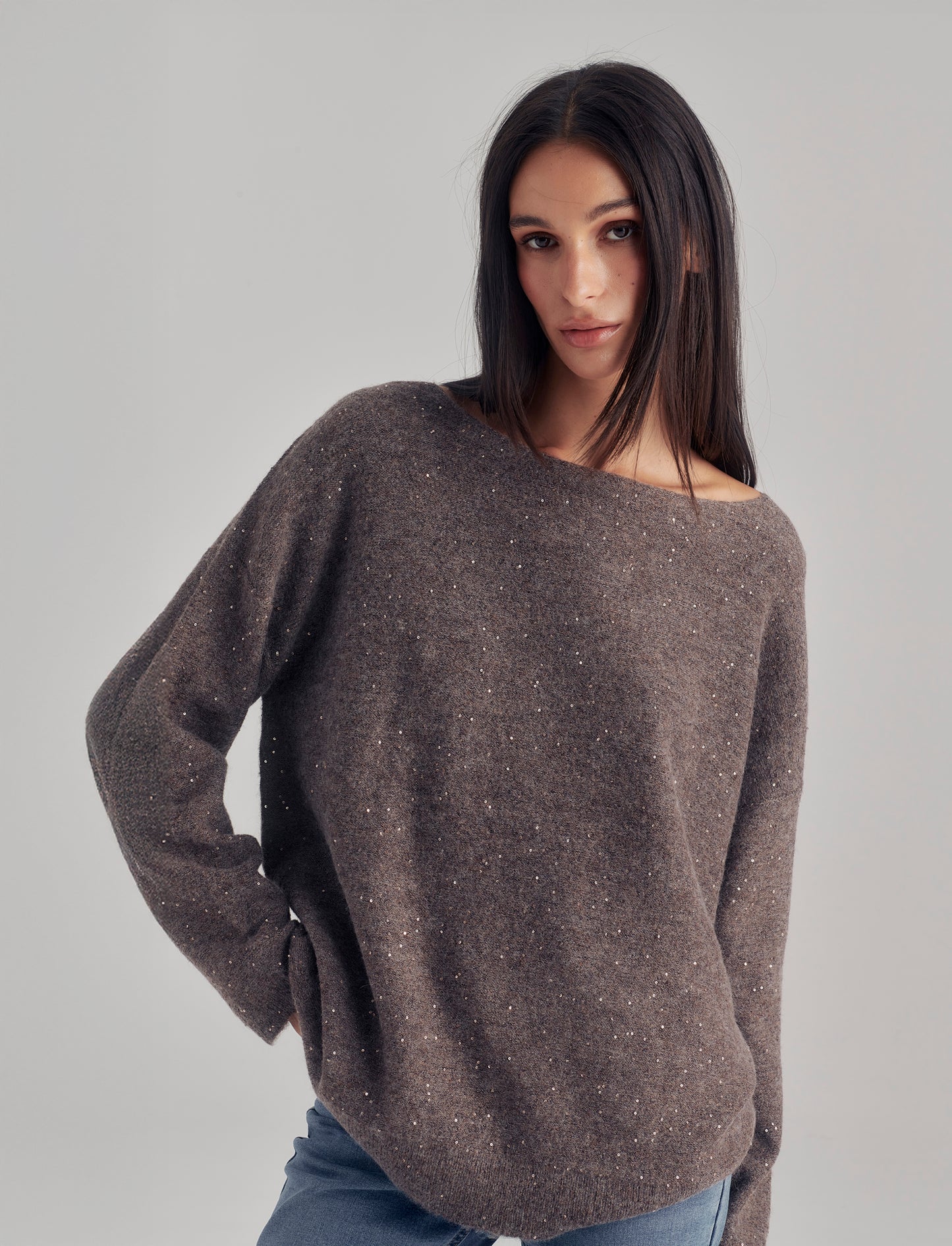 PULLOVER CON PAILLETES - Grigio tortora