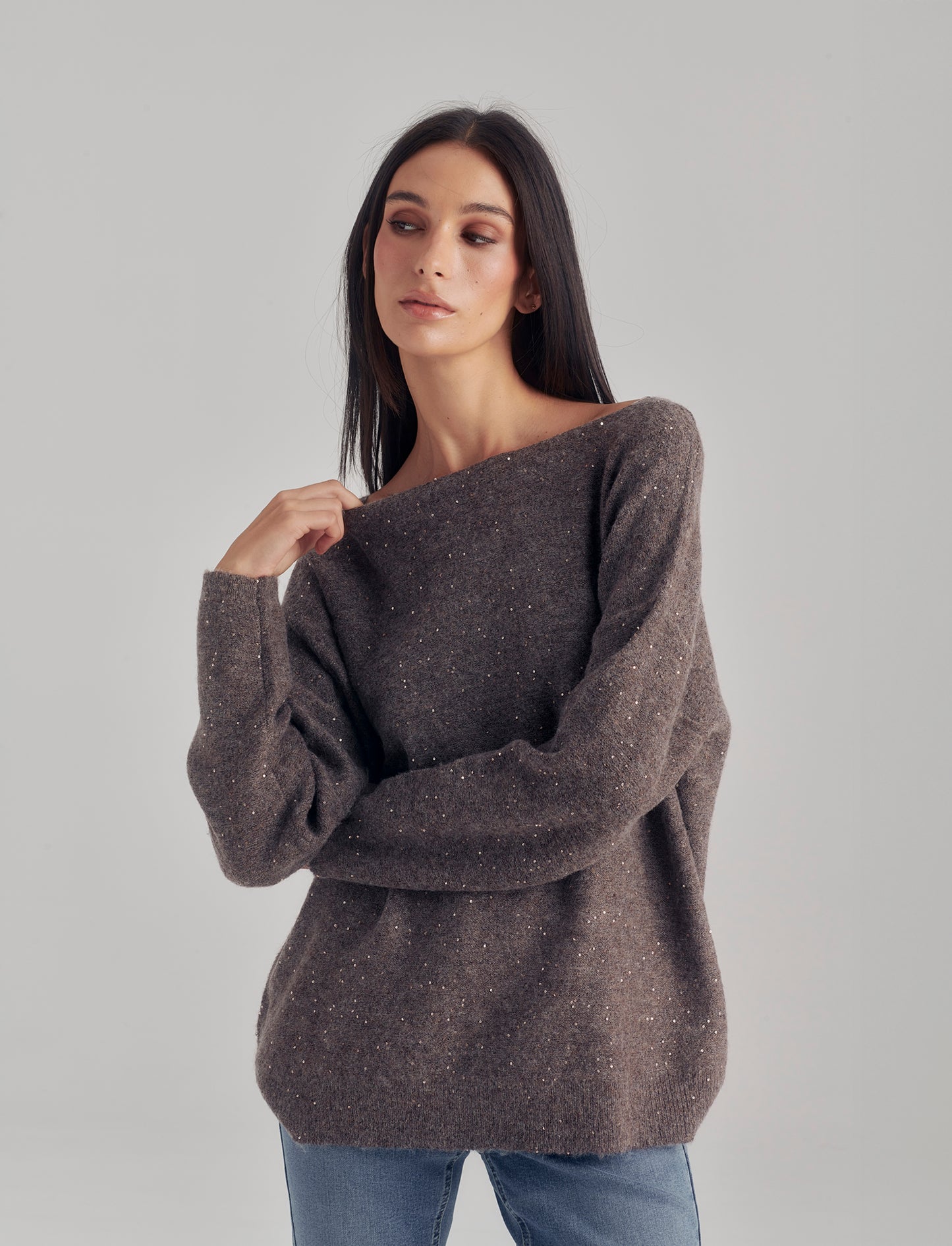 PULLOVER CON PAILLETES - Grigio tortora