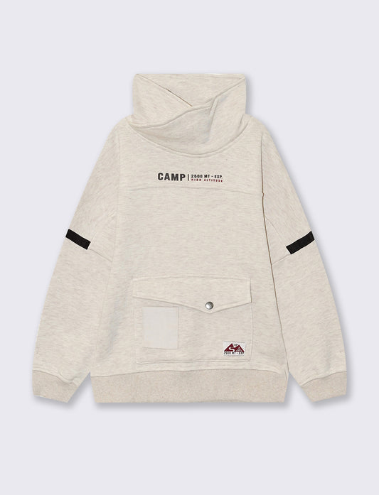 Melange High Neck Sweatshirt for Winter - Beige