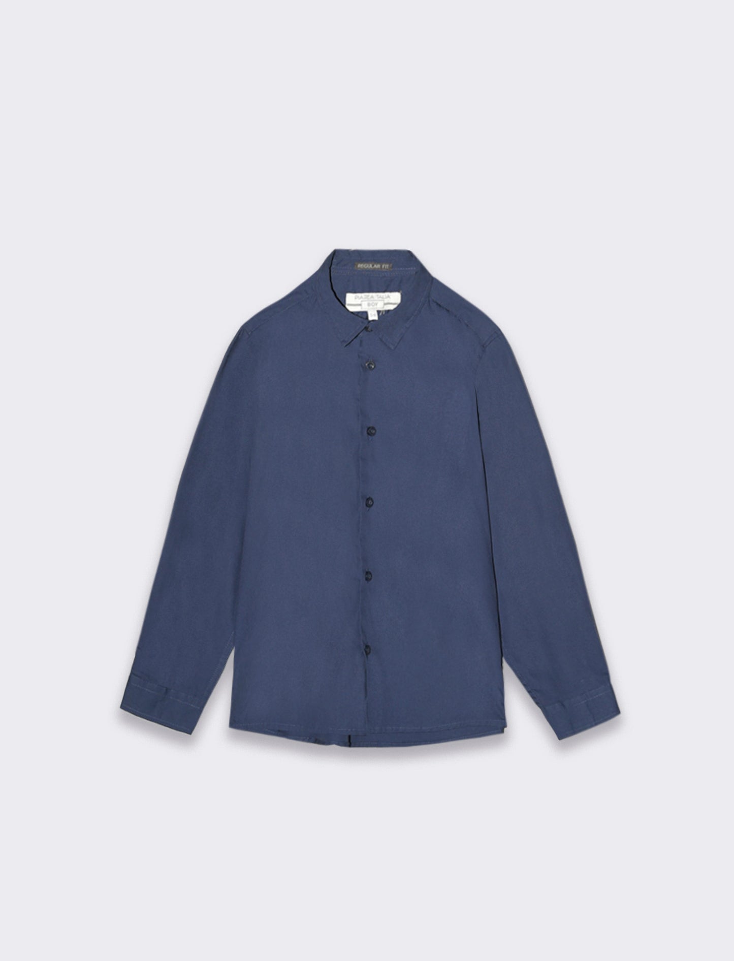 Solid Cotton Shirt with Side Embroidery Regular Fit - Blue