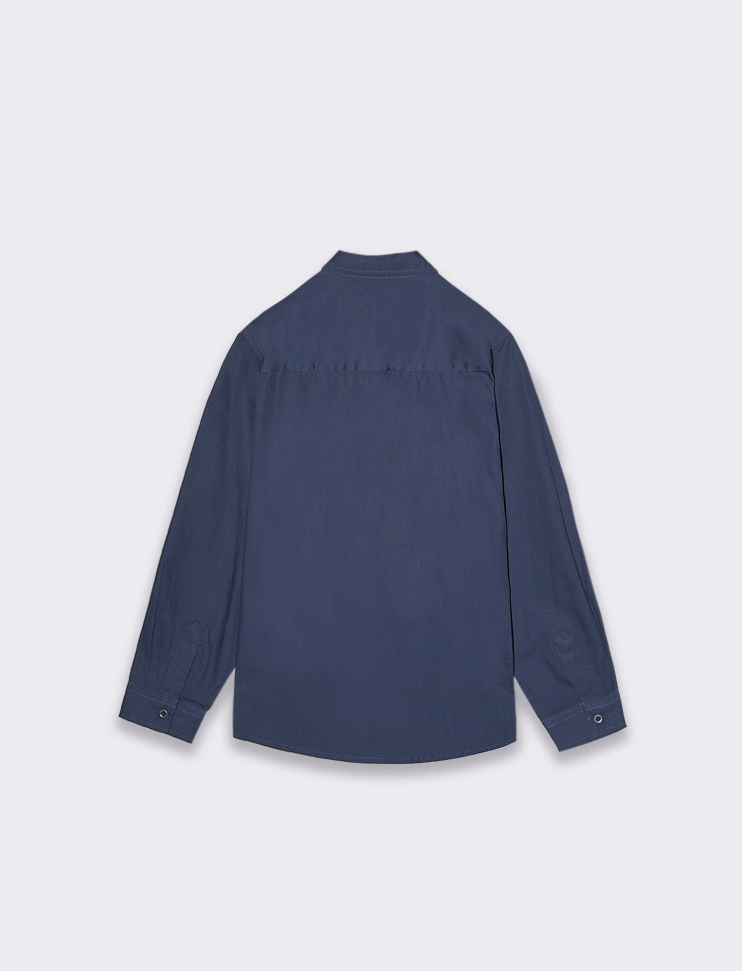 Solid Cotton Shirt with Side Embroidery Regular Fit - Blue