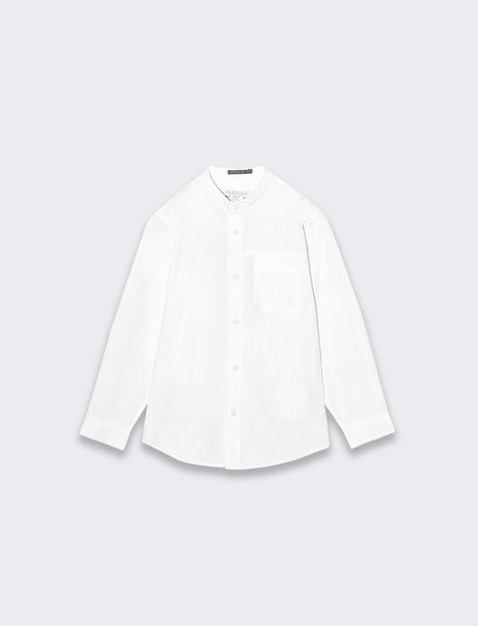 Korean Style Cotton Shirt with Pocket and Embroidery - White