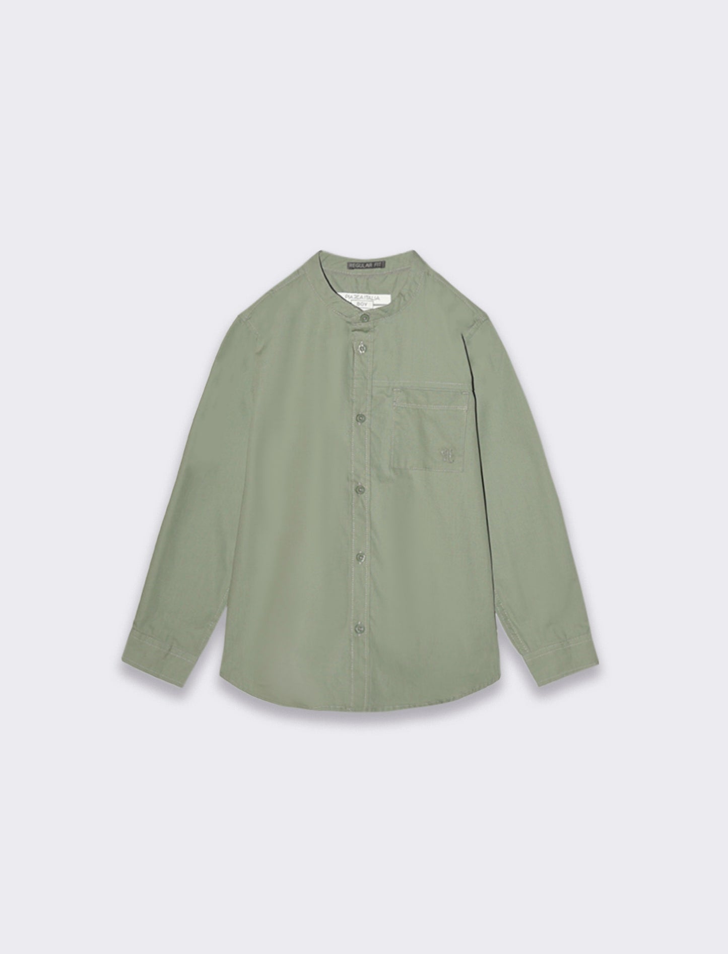 Korean Style Cotton Shirt with Pocket and Embroidery - Green