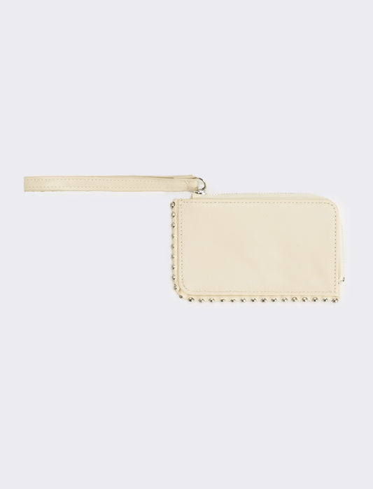 Portacarte con borchie rettangolare - Beige