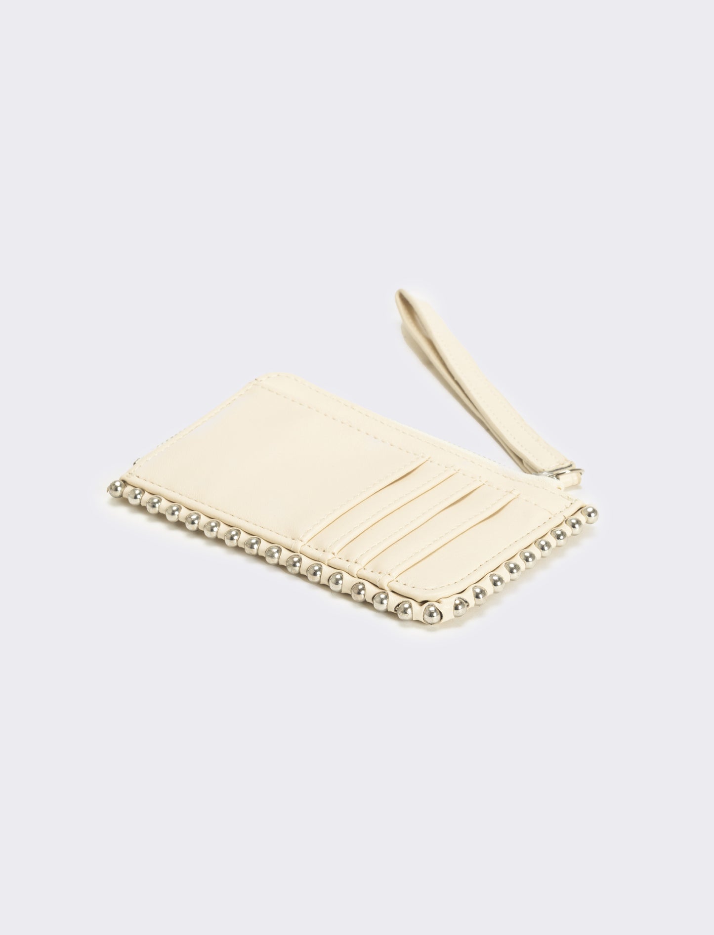 Portacarte con borchie rettangolare - Beige