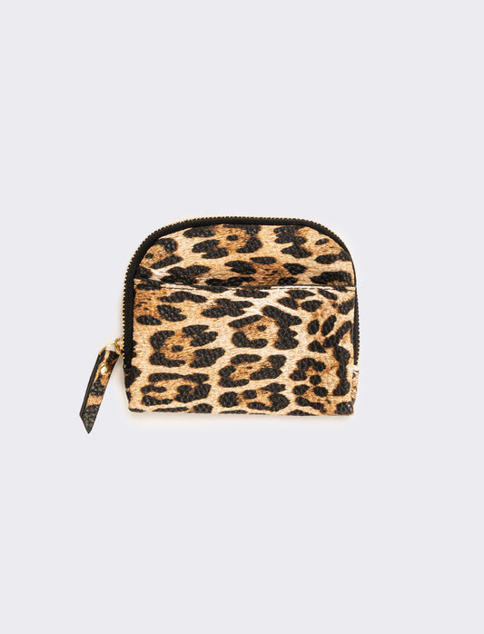 Portamonete finta pelle con zip animalier - Marrone