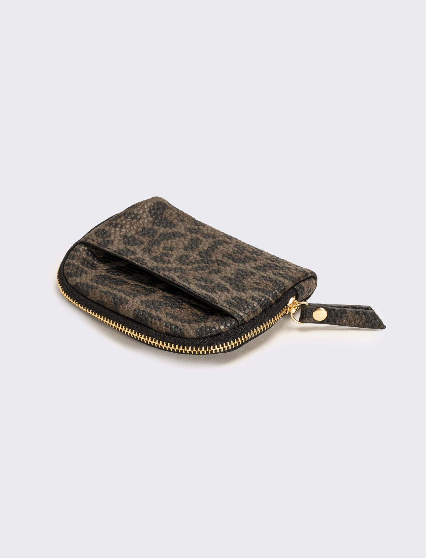 Portamonete finta pelle con zip animalier - Nero