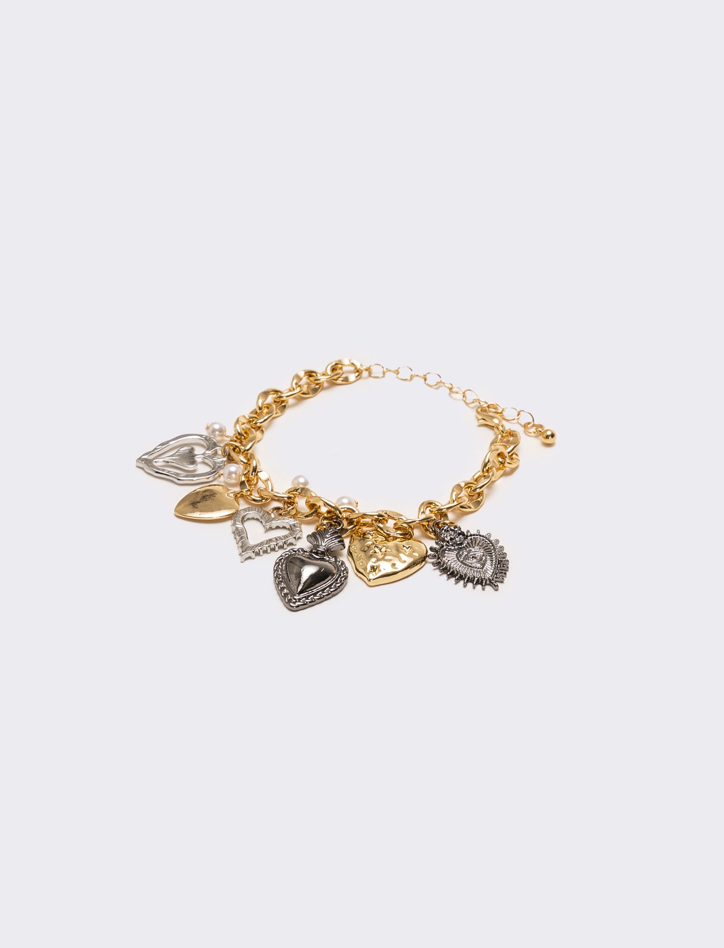 Bracciale con cuoricini strass e perline - Multicolore