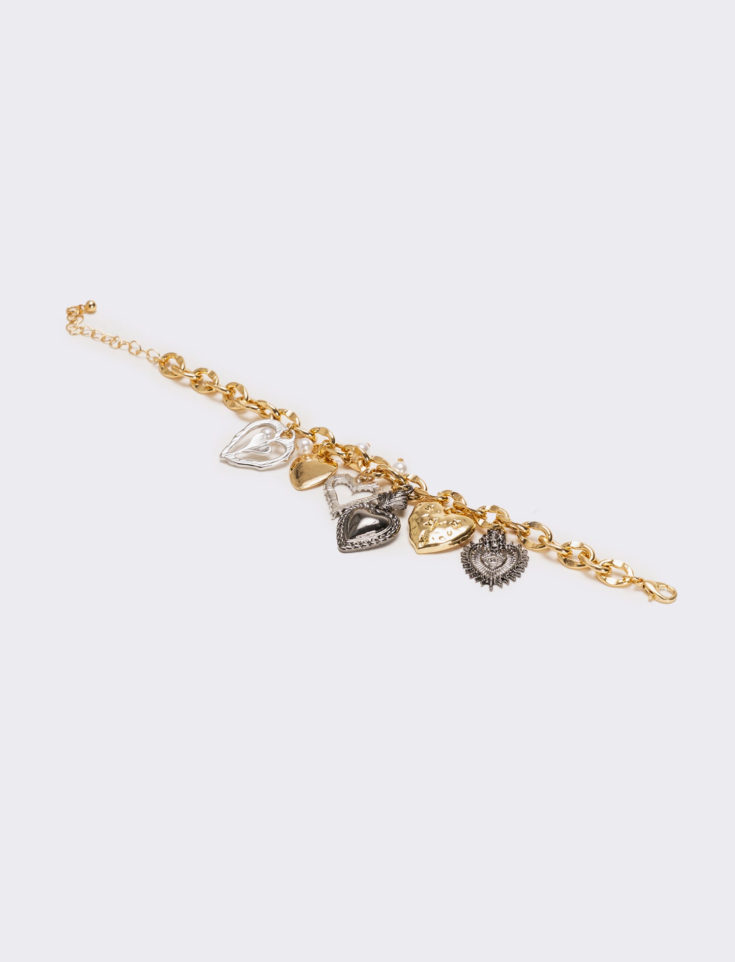 Bracciale con cuoricini strass e perline - Multicolore