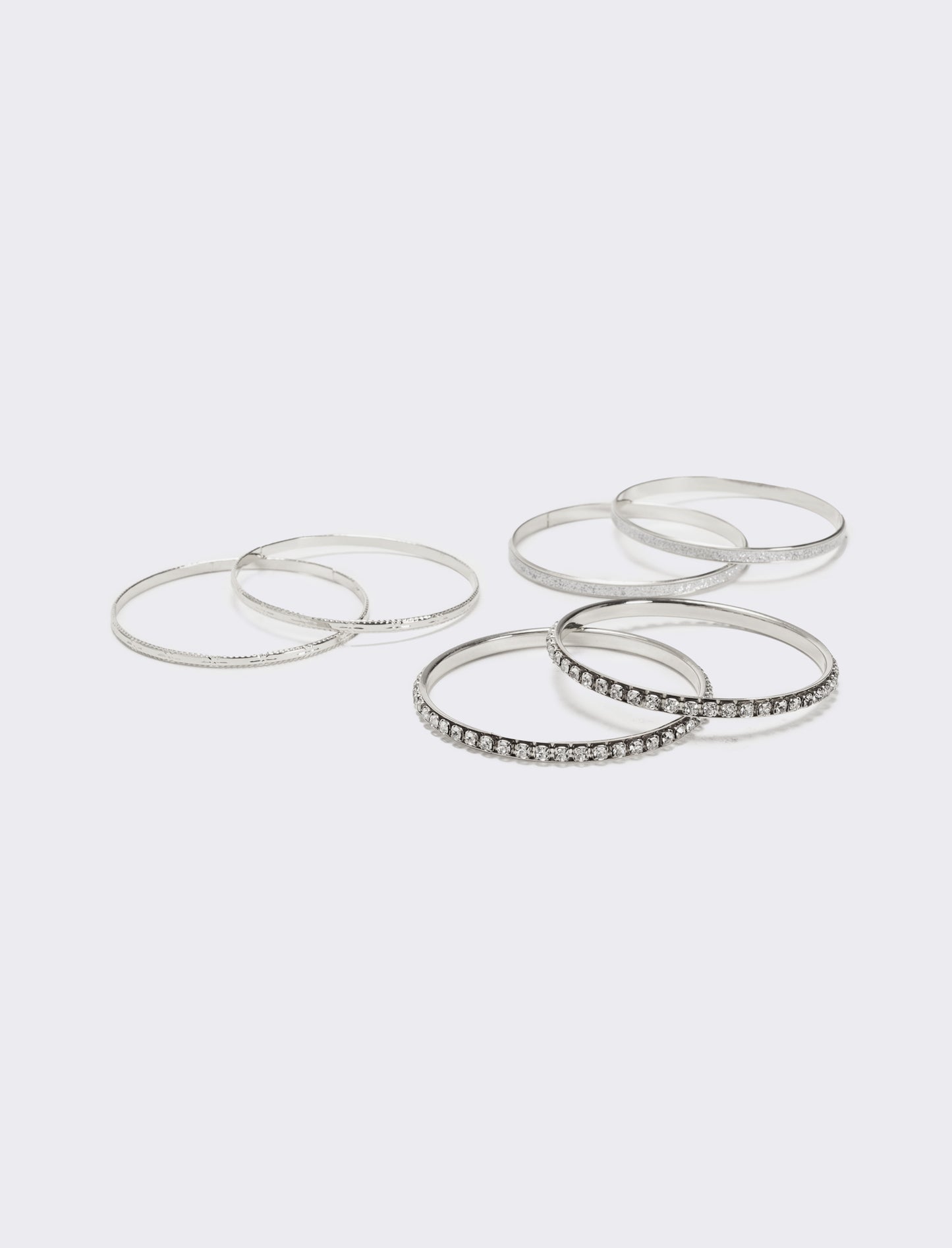 Sei bracciali rigidi con strass - Argento