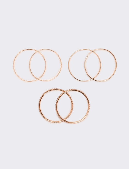 Sei bracciali rigidi con strass - Oro rosa