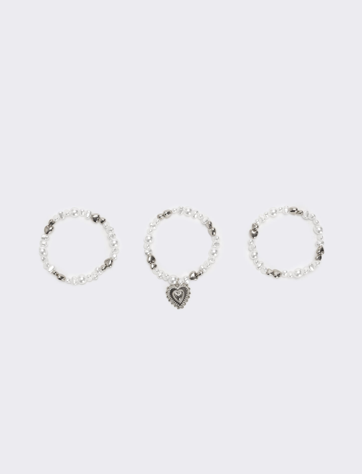 Bracciale tre fili perline elastico - Argento