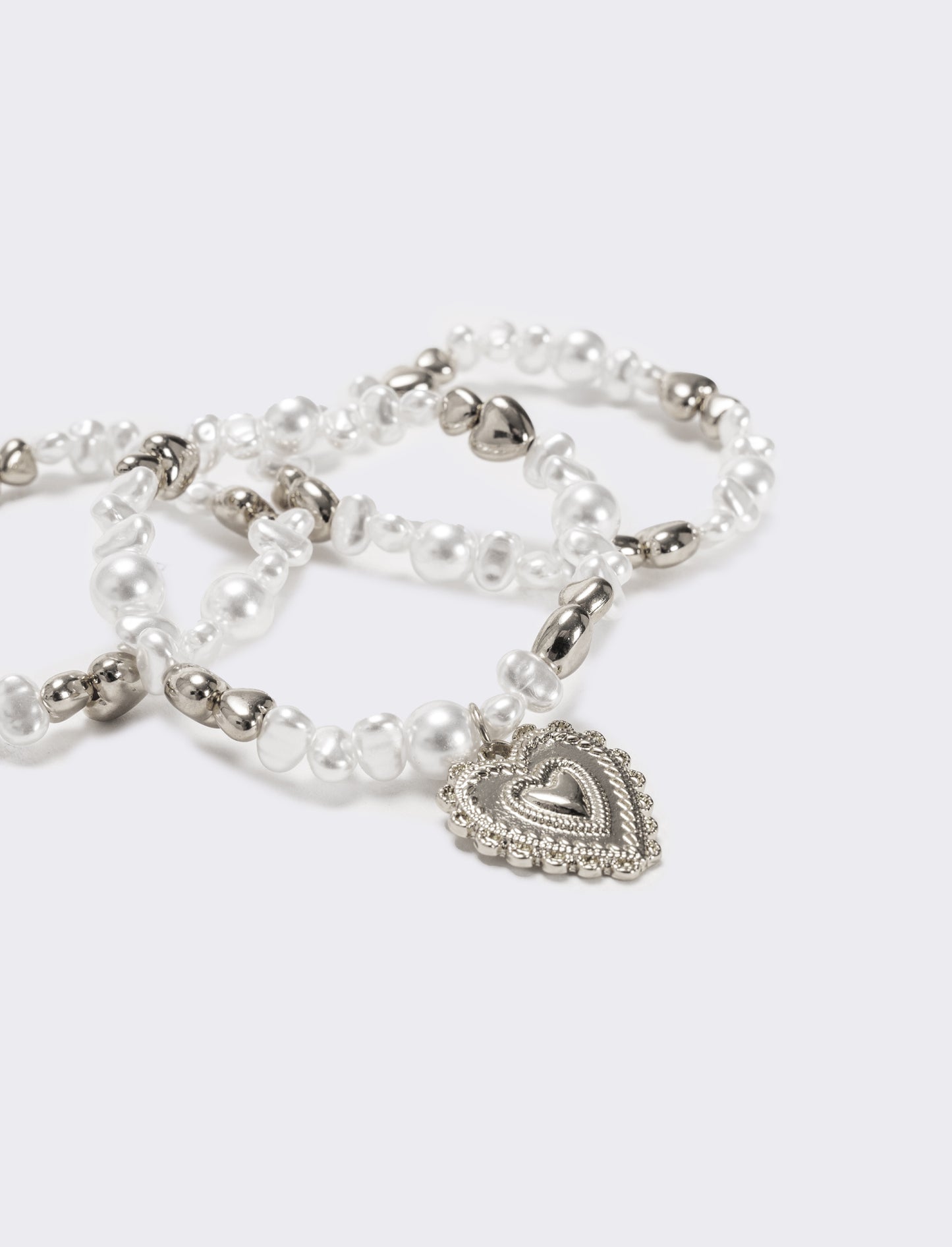 Bracciale tre fili perline elastico - Argento