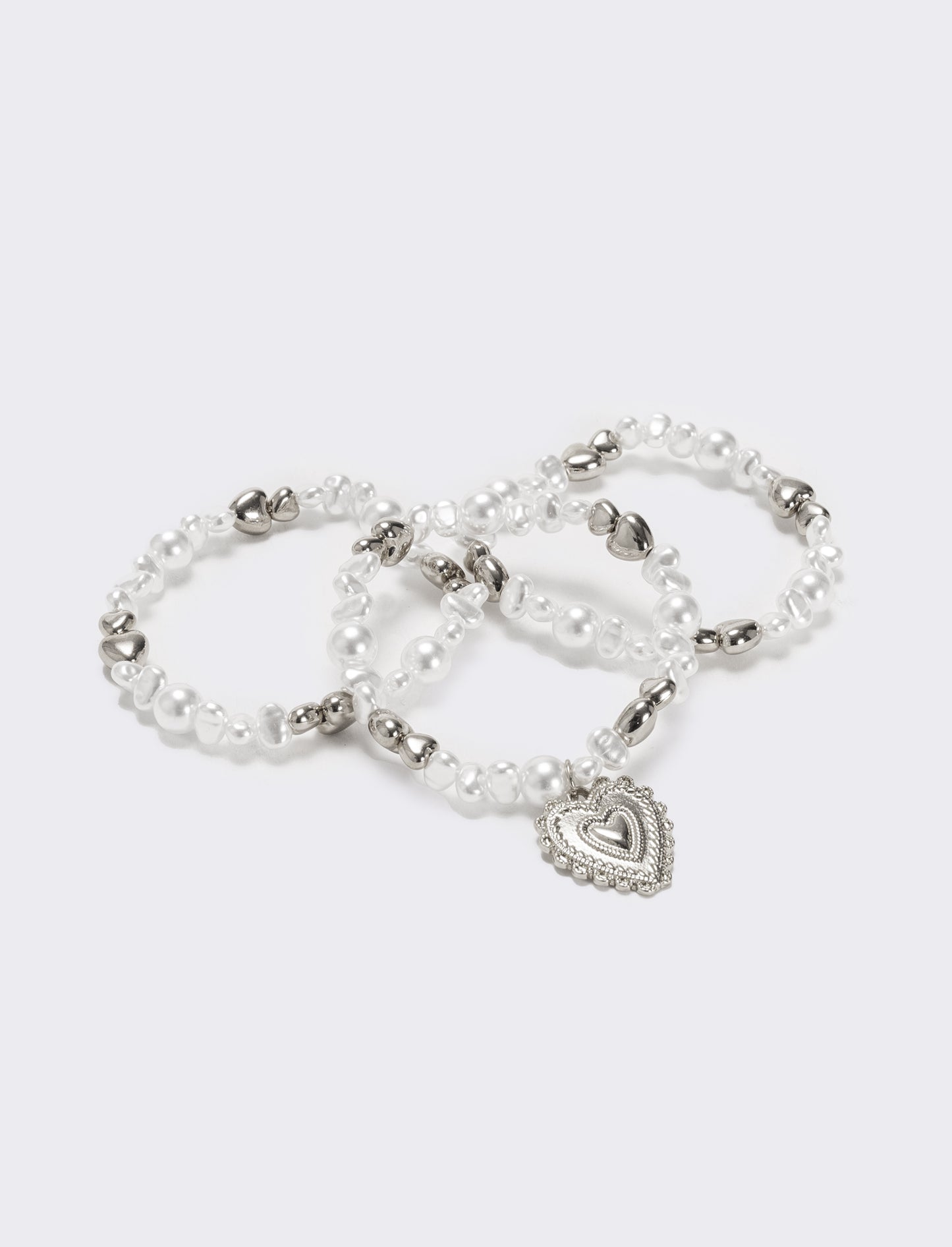 Bracciale tre fili perline elastico - Argento
