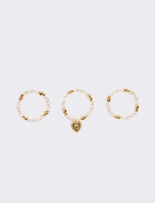 Bracciale tre fili perline elastico - Oro