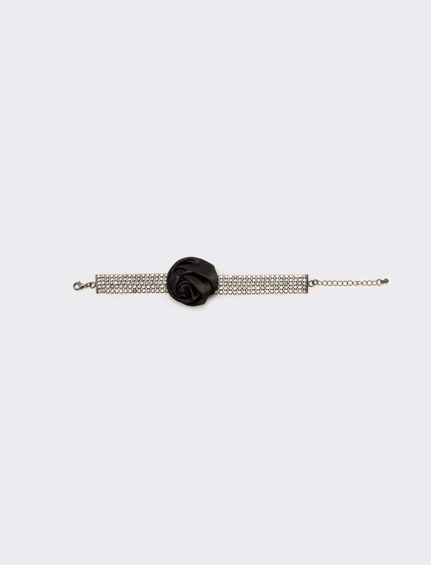 Bracciale strass e rosa in tessuto - Nero