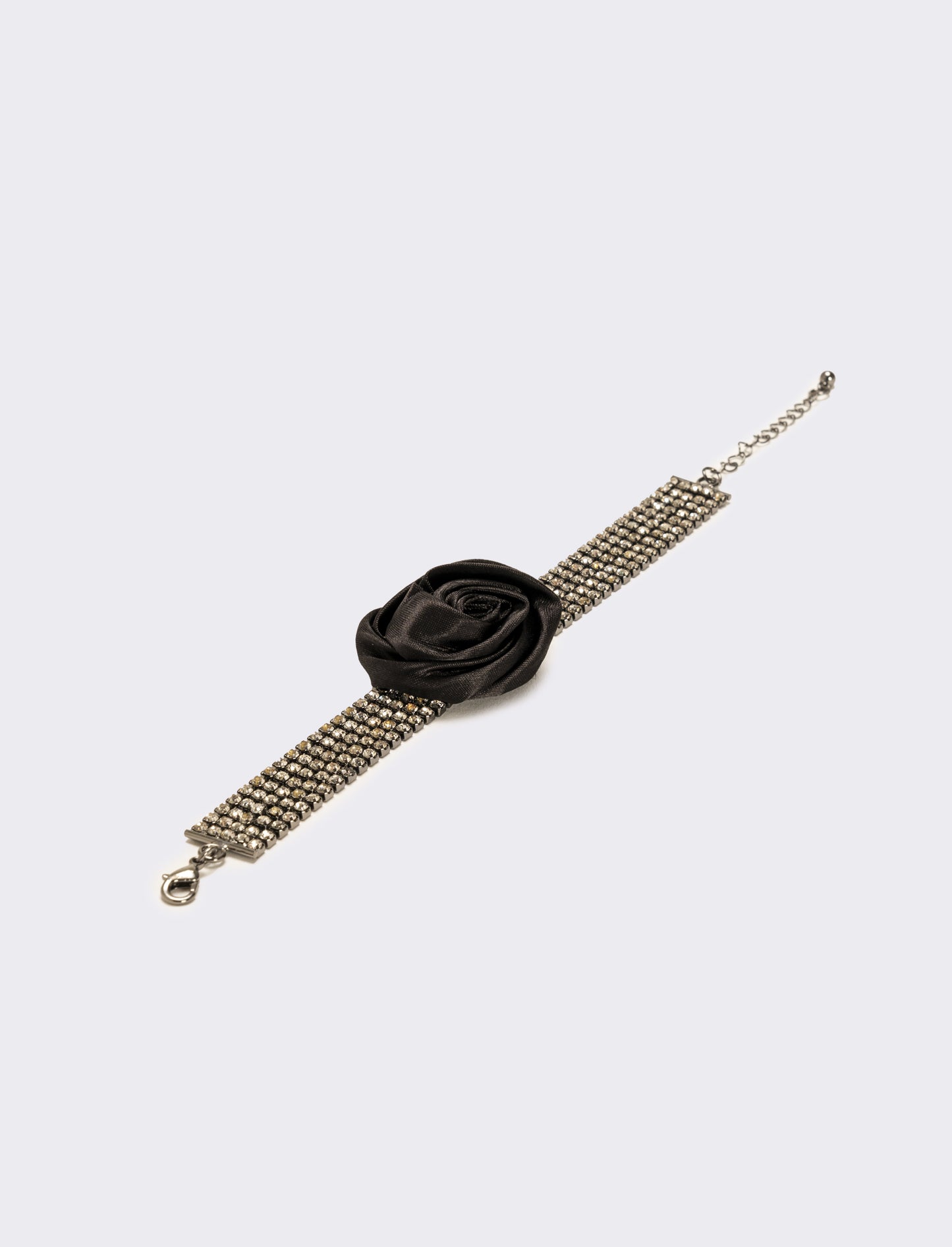 Bracciale strass e rosa in tessuto - Nero