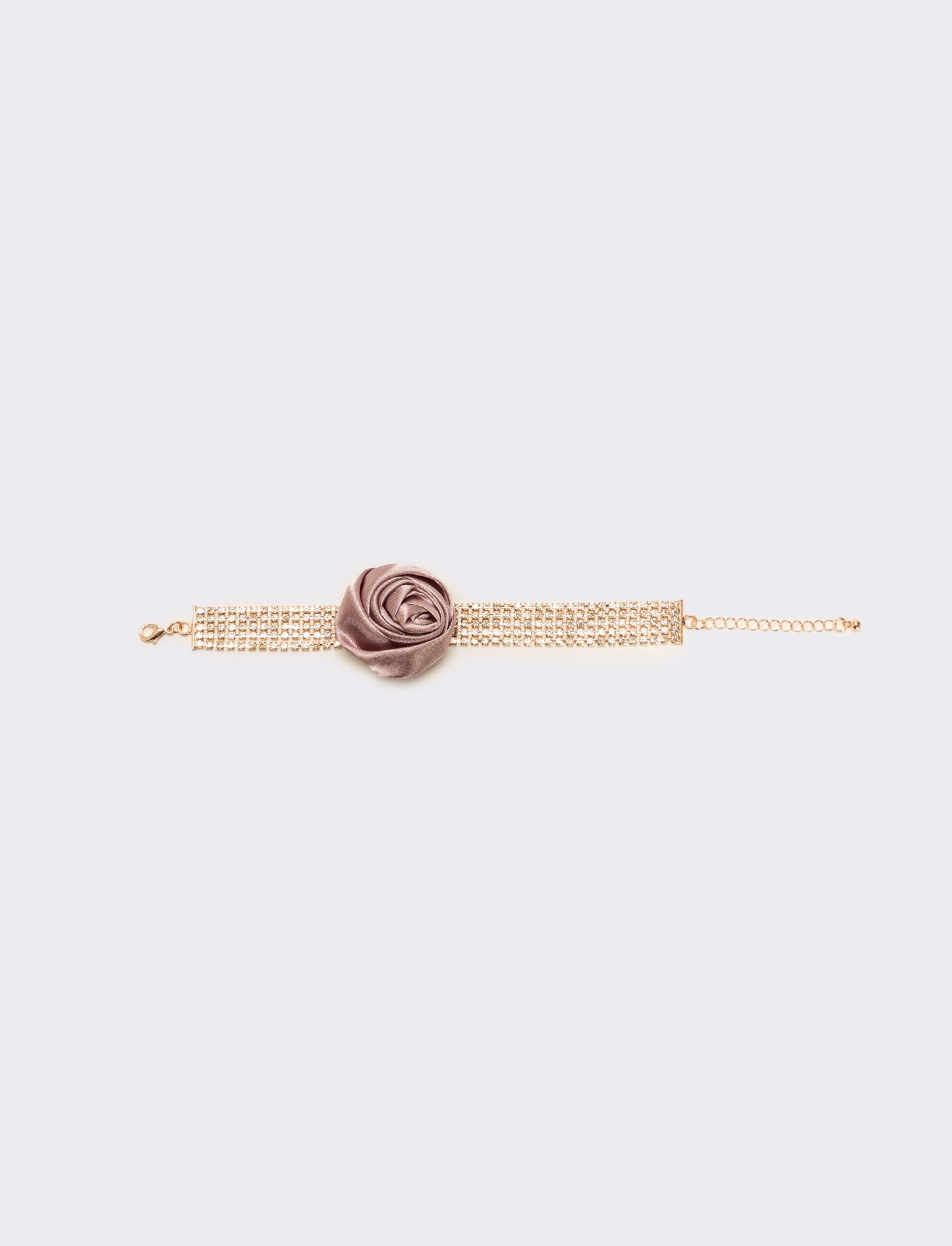 Bracciale strass e rosa in tessuto - Rosa