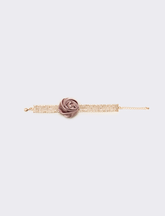 Bracciale strass e rosa in tessuto - Rosa