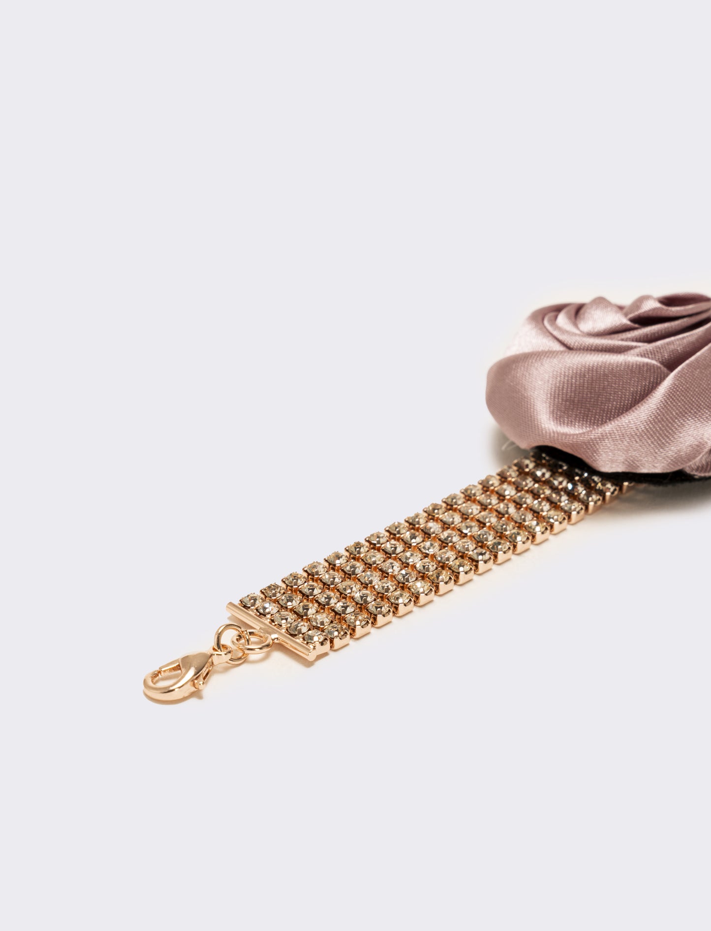Bracciale strass e rosa in tessuto - Rosa