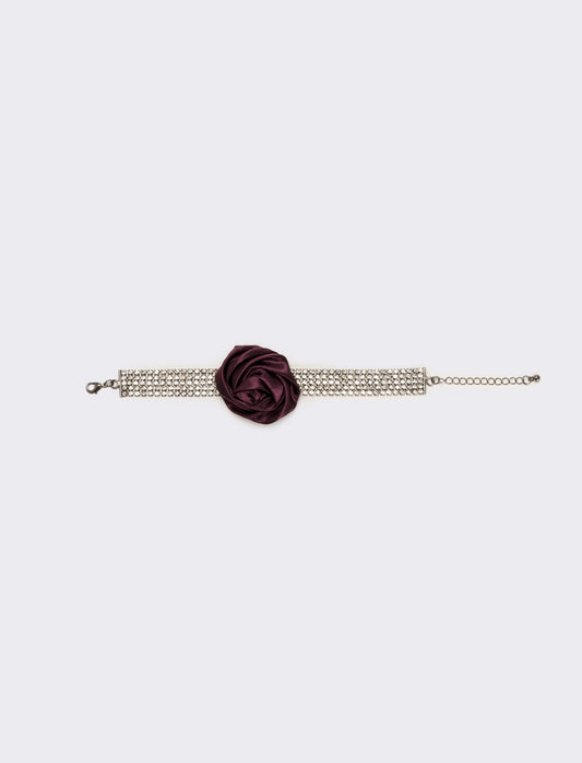 Bracciale strass e rosa in tessuto - Viola