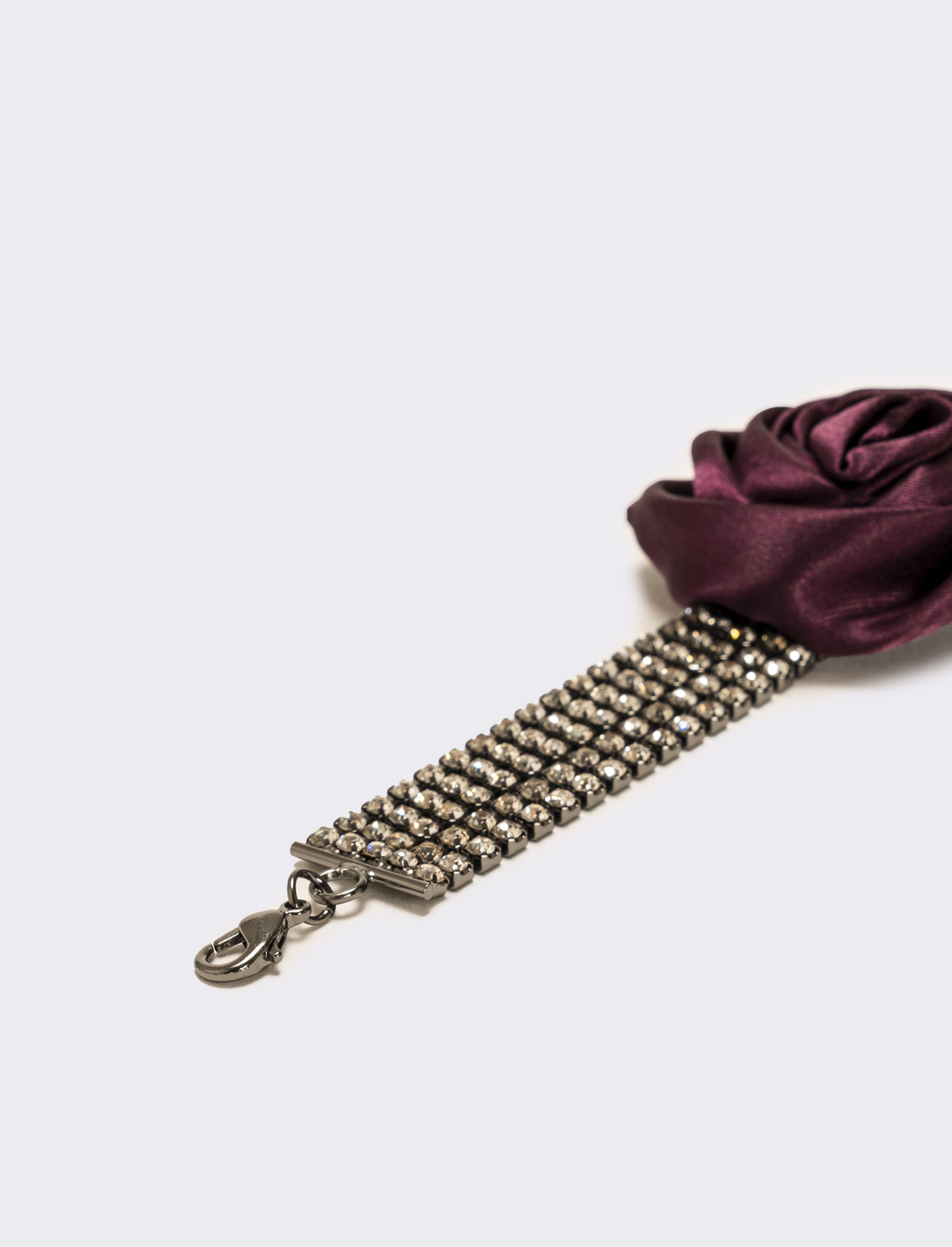 Bracciale strass e rosa in tessuto - Viola