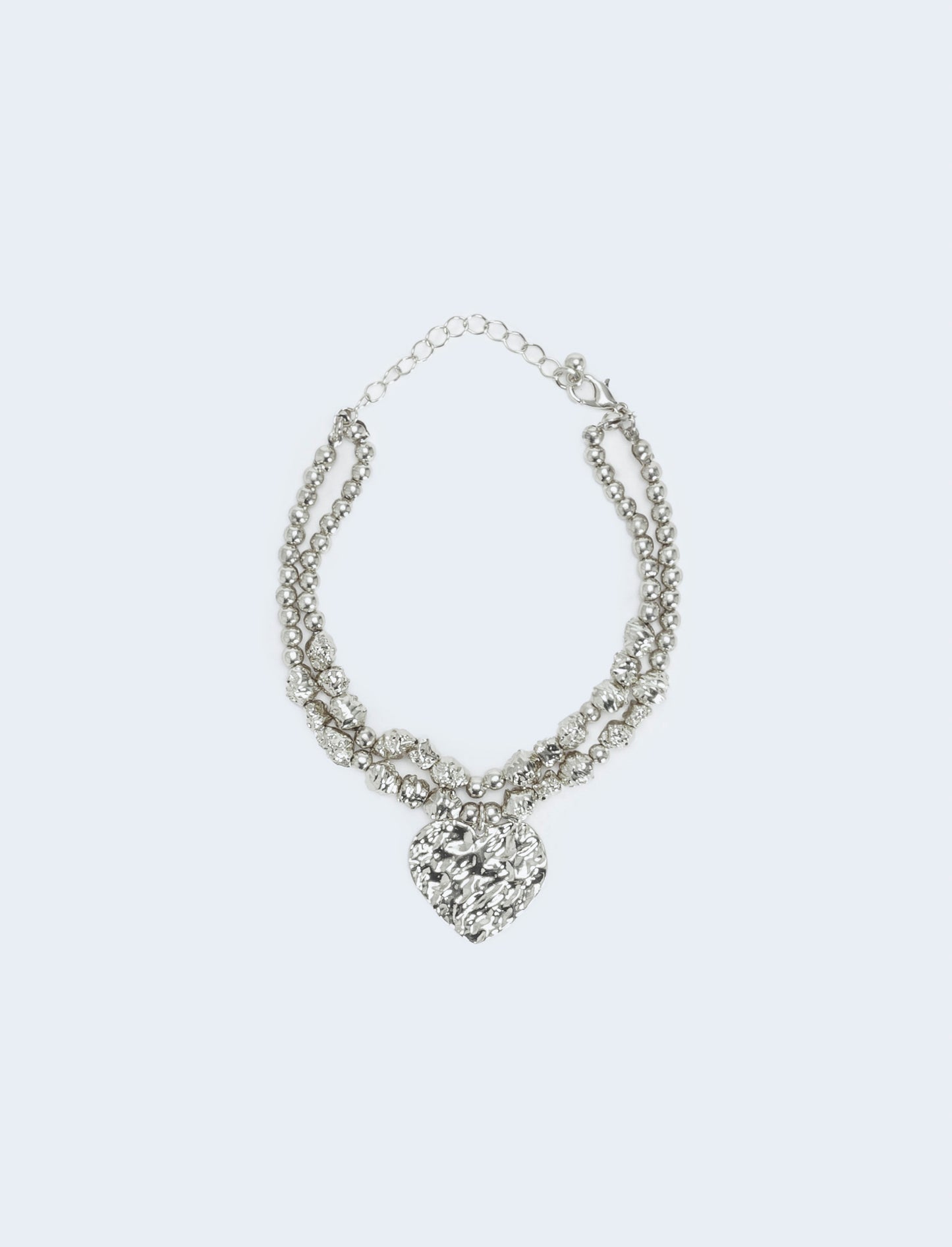 Bracciale con perle e cuore martellato - Argento