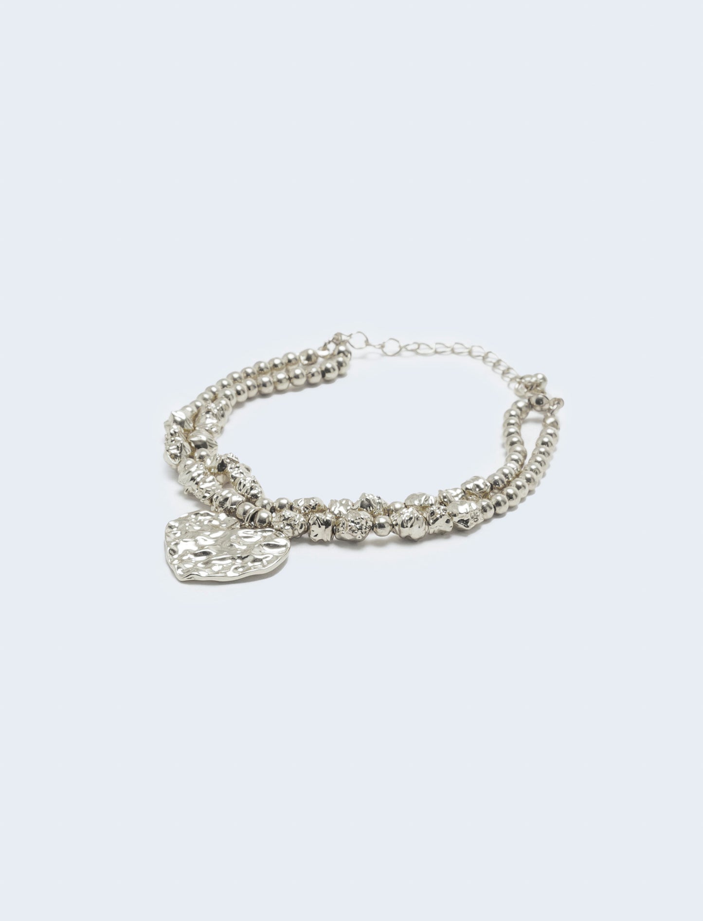 Bracciale con perle e cuore martellato - Argento