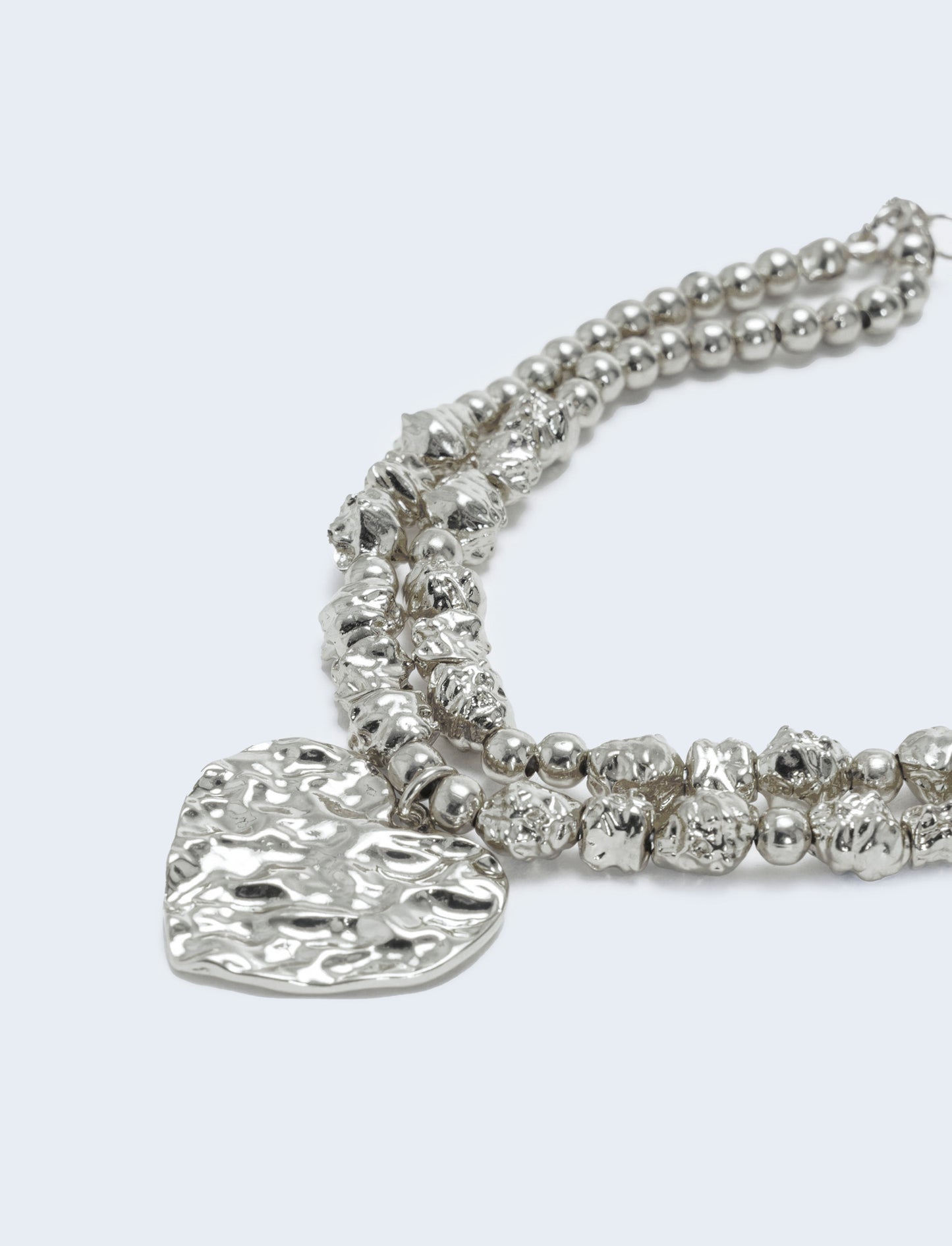 Bracciale con perle e cuore martellato - Argento