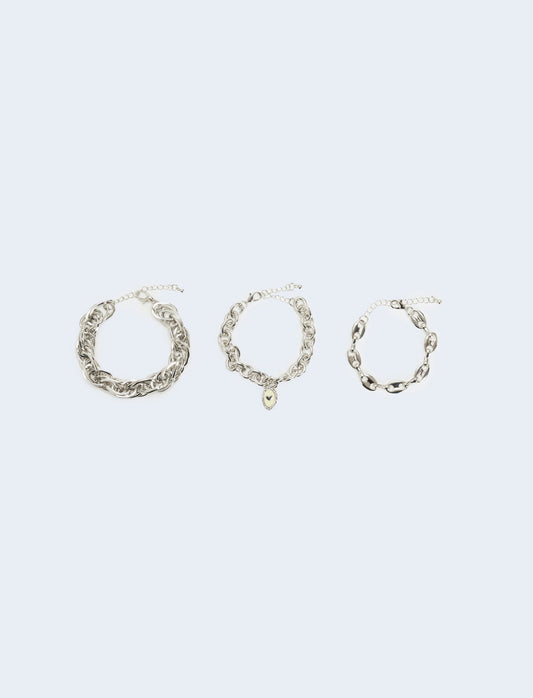 Card 3 bracciali varie catene - Argento