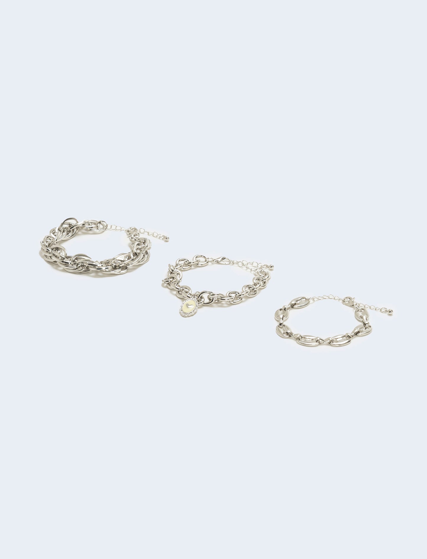 Card 3 bracciali varie catene - Argento