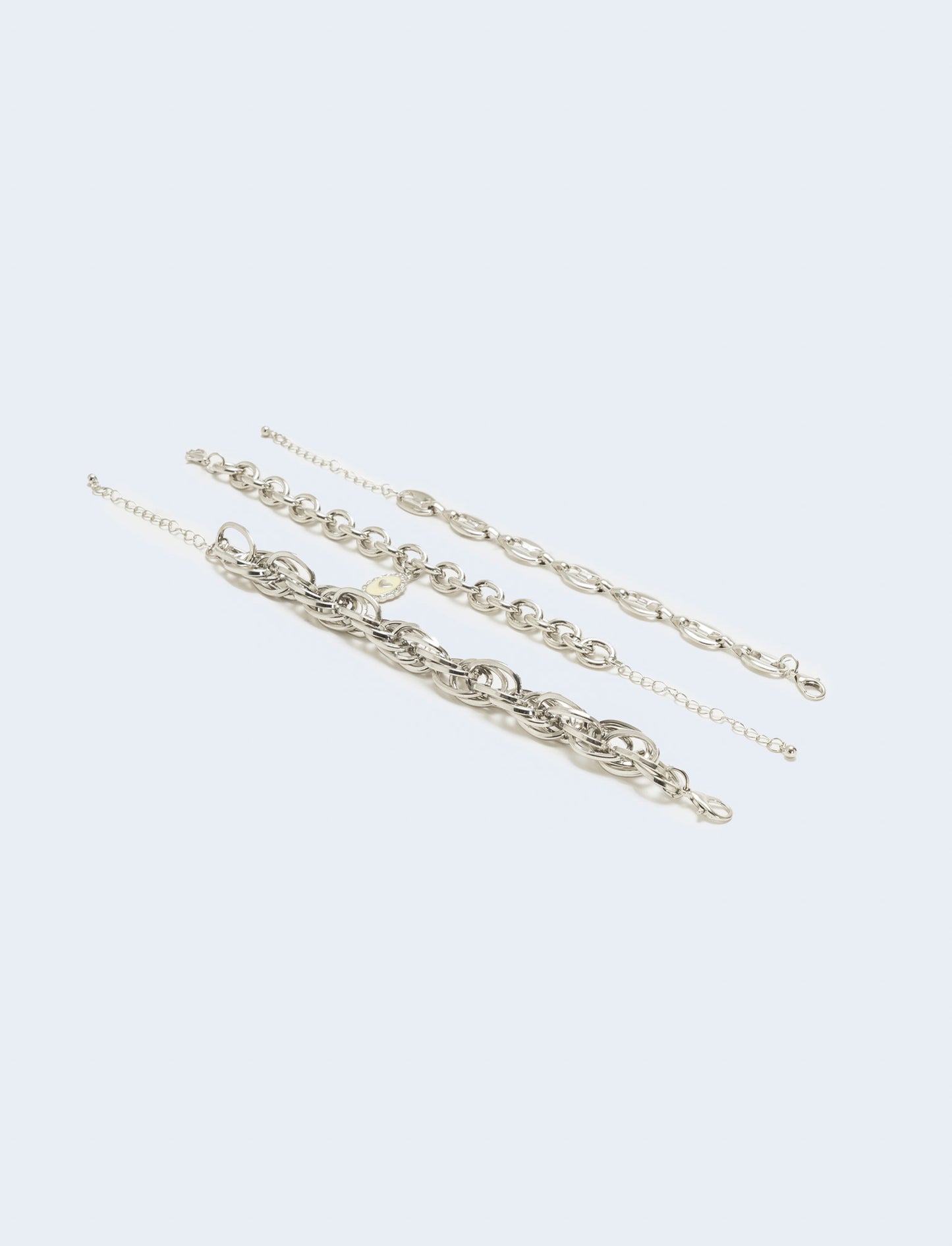 Card 3 bracciali varie catene - Argento