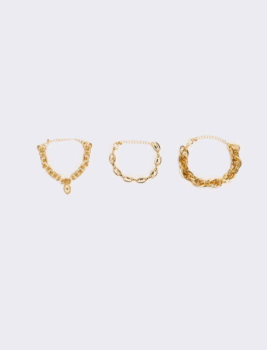 Card 3 bracciali varie catene - Oro