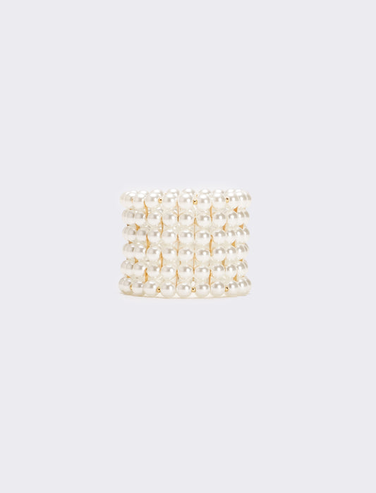 Bracciale 5 fili perle elastico - Bianco natural