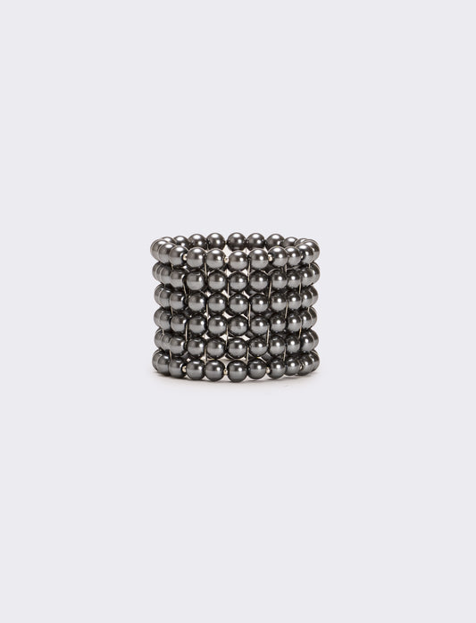 Bracciale 5 fili perle elastico - Grigio