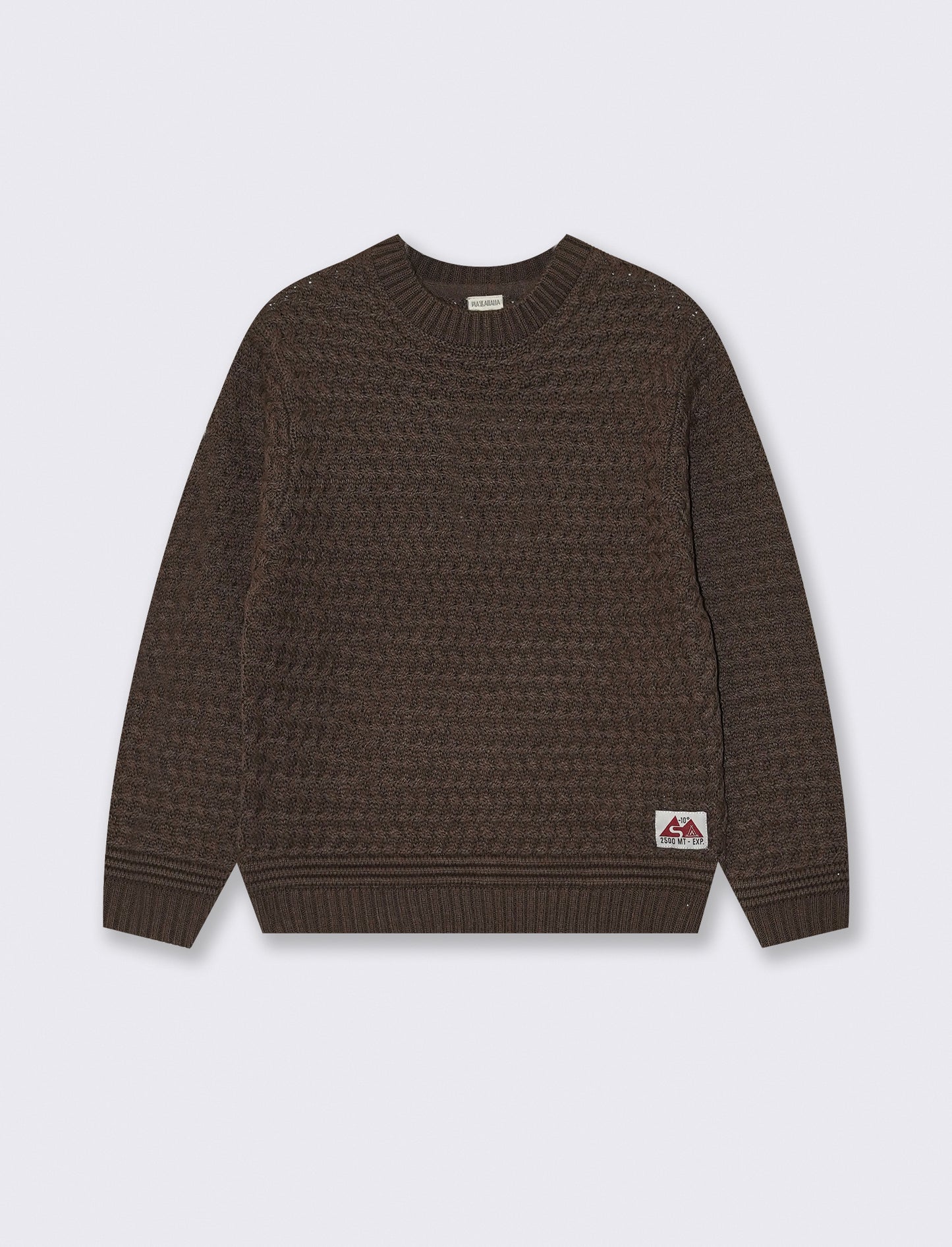 Maglia girocollo a trecce per inverno - Marrone