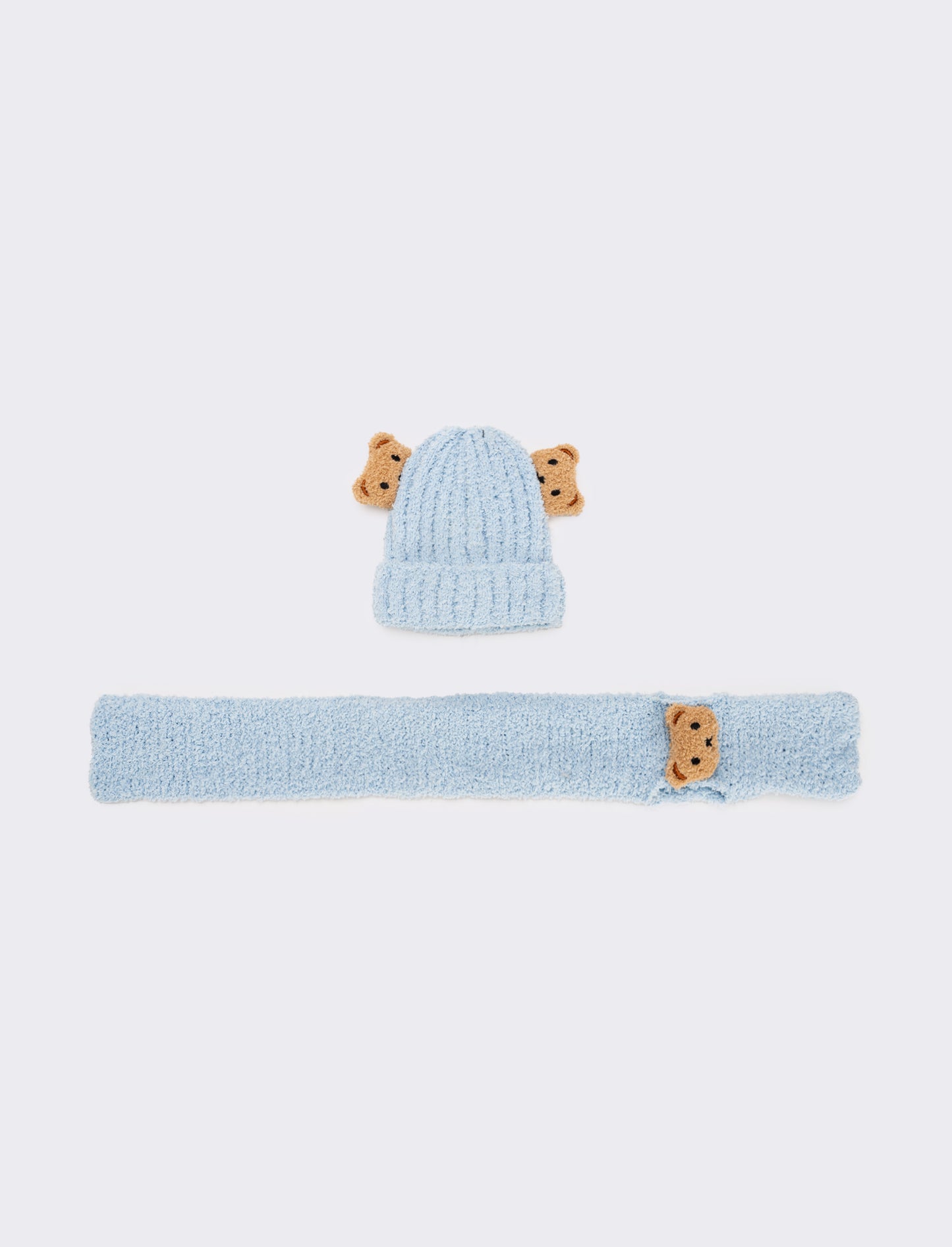 Set neonato cappello, sciarpa e cravatta con orsetto - Blu