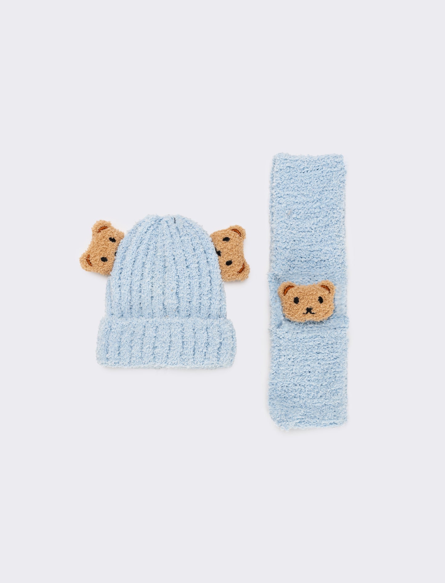 Set neonato cappello, sciarpa e cravatta con orsetto - Blu