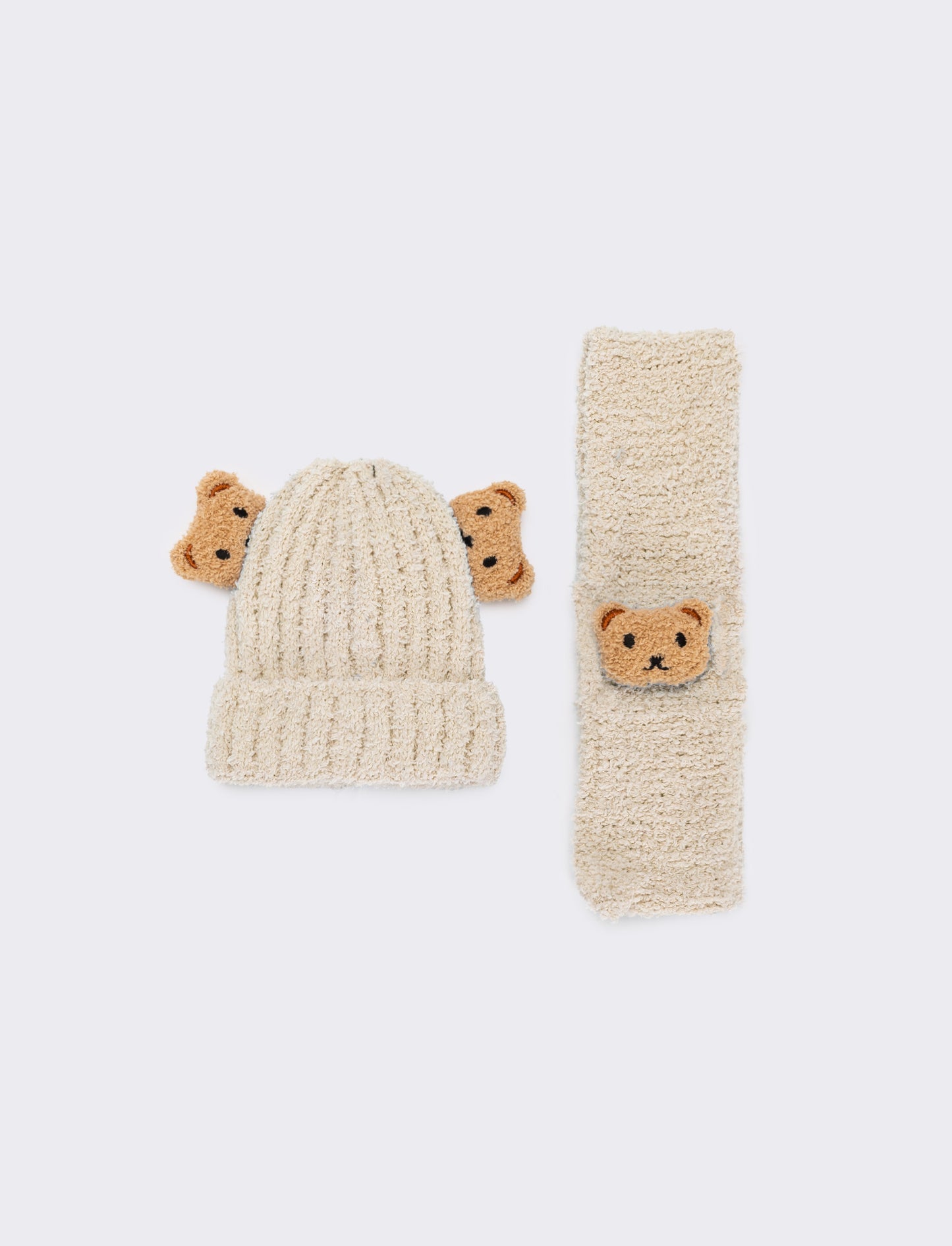 Set neonato cappello, sciarpa e cravatta con orsetto - Beige