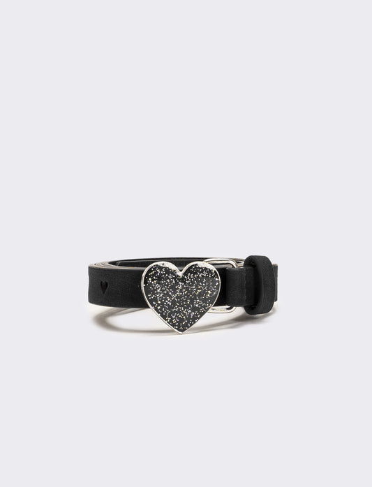 Cintura fibbia cuoricino glitter - Nero