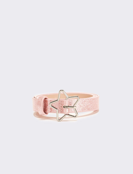 Cintura glitter fibbia stella - Rosa