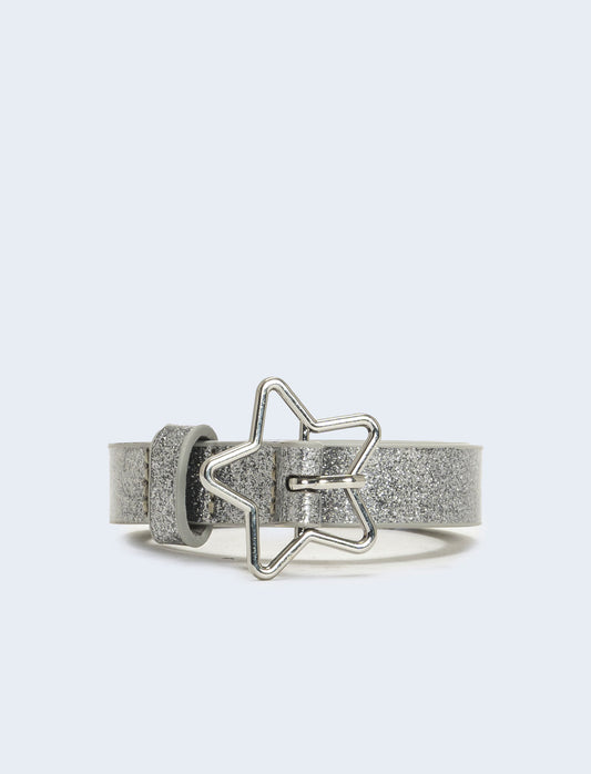 Cintura glitter fibbia stella - Argento
