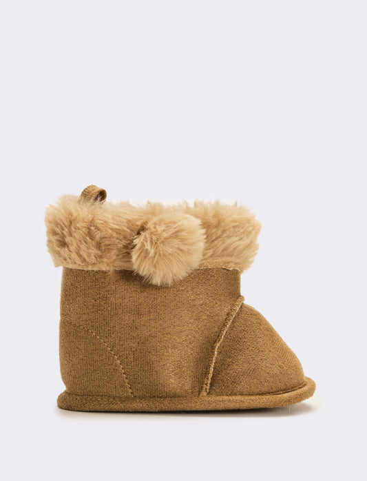 Stivaletto con pon-pon da neonata - Cammello