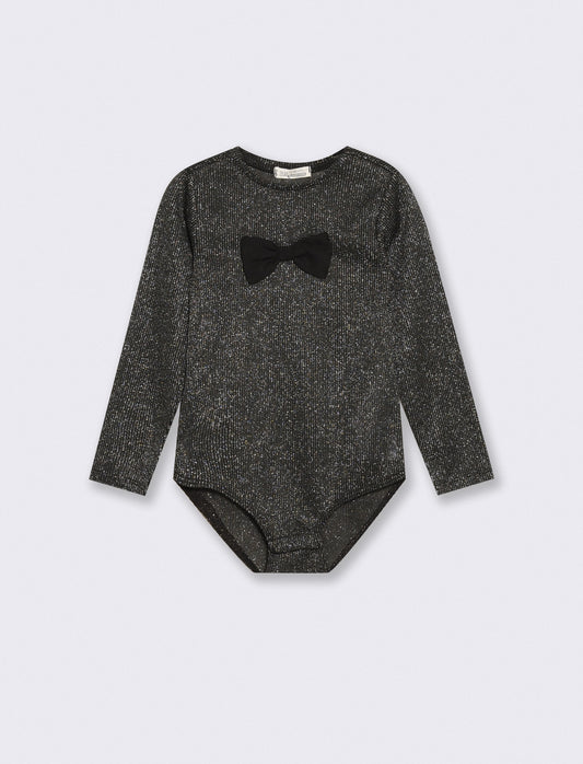 Body argentato con fiocchetti chic - Nero