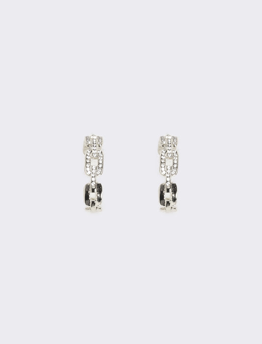 Orecchini cerchi catena con strass - Argento
