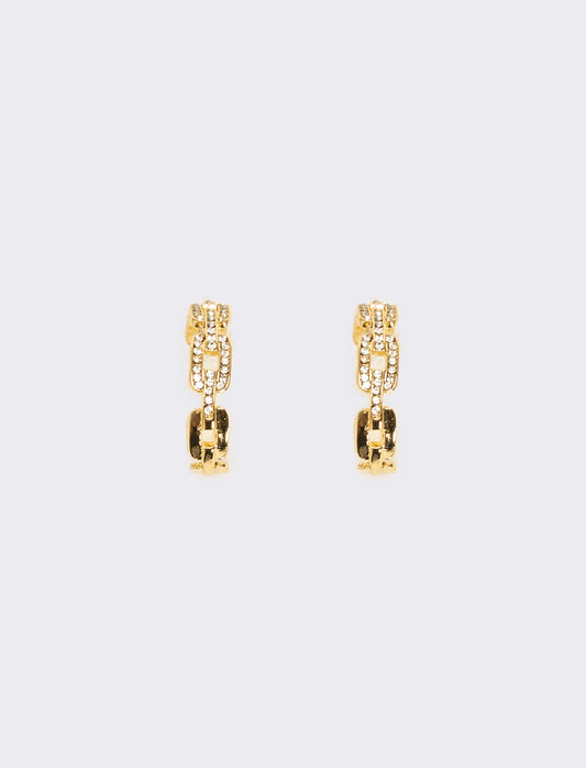 Orecchini cerchi catena con strass - Oro