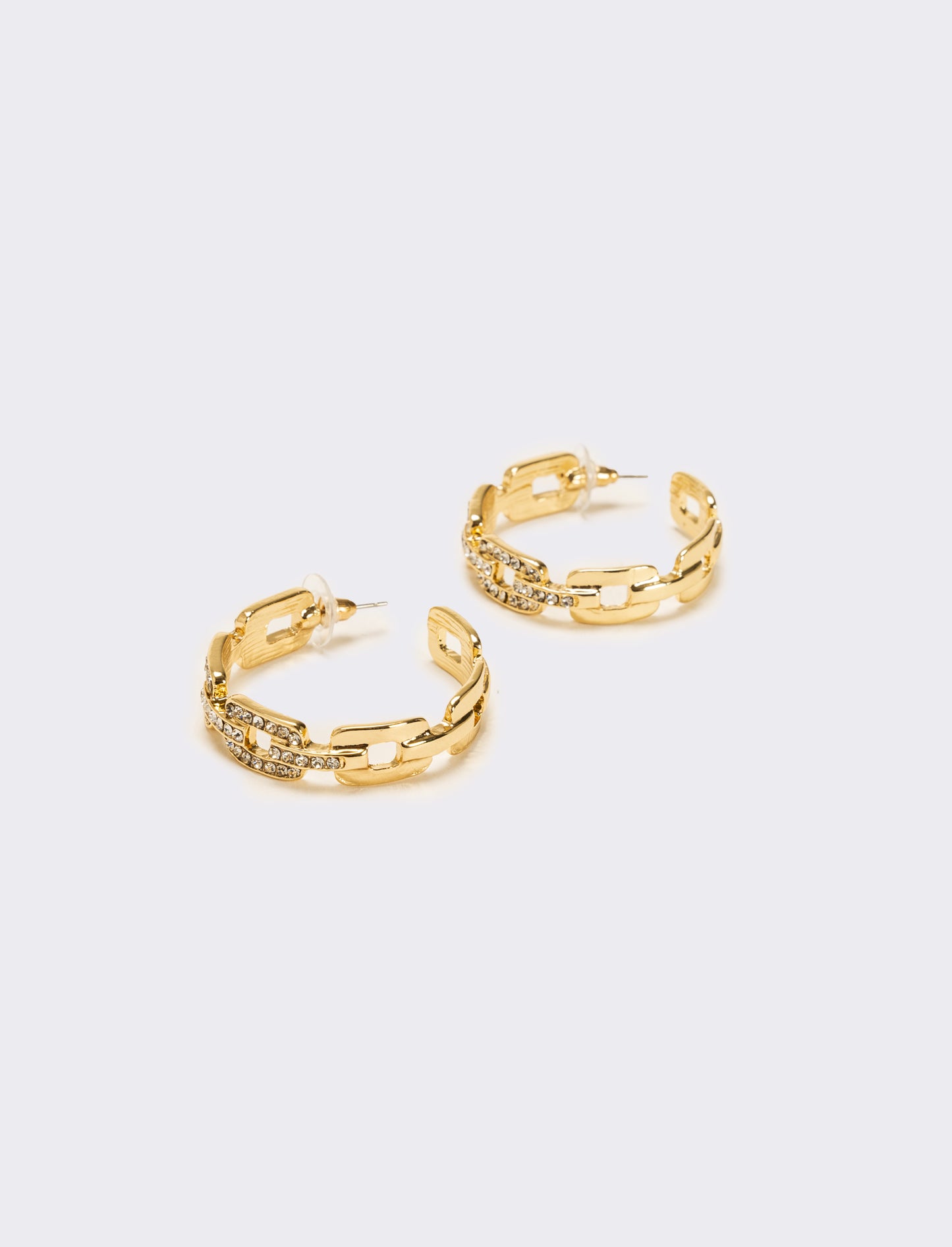Orecchini cerchi catena con strass - Oro